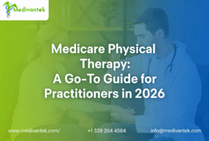 Physical therapist reviewing Medicare billing codes, reimbursement rates, KX modifier requirements, and RTM billing updates for 2026.