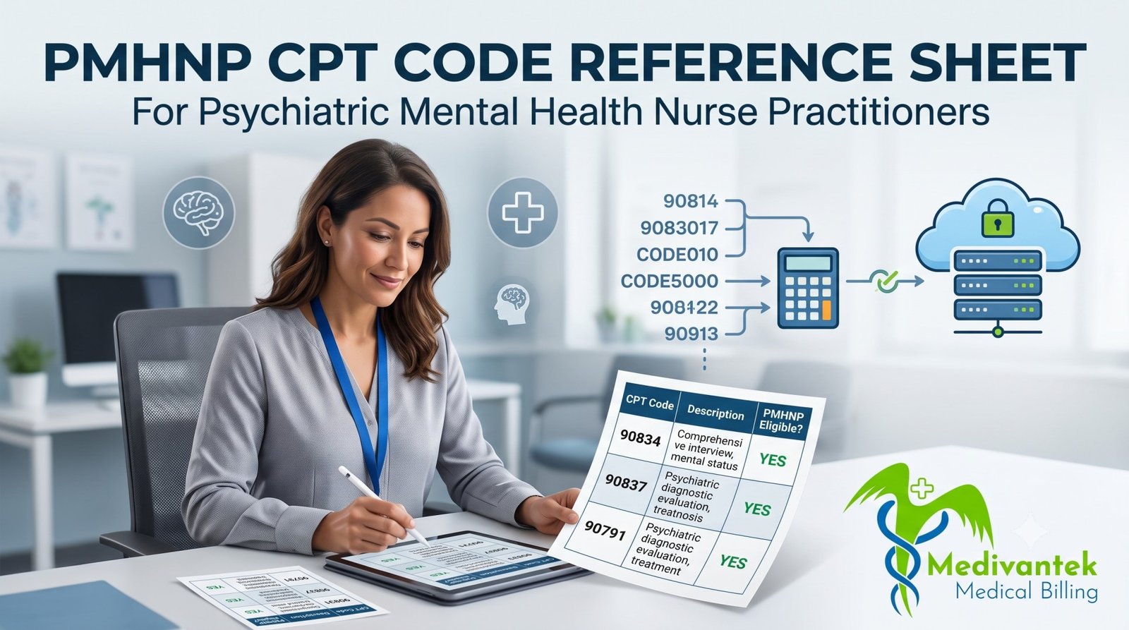 PMHNP CPT Code Reference Sheet for Psychiatric Mental Health Nurse Practitioners