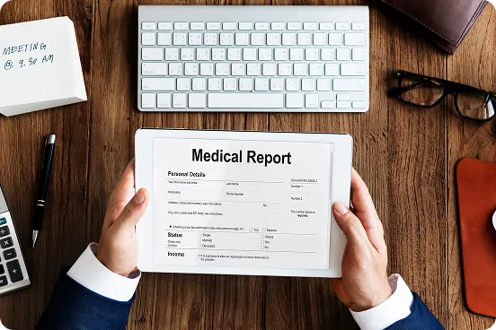 Printed medical report reviewed against family medicine billing and reimbursement data