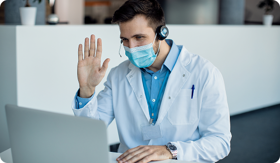 Clinician greeting a patient at the start of a video consultation