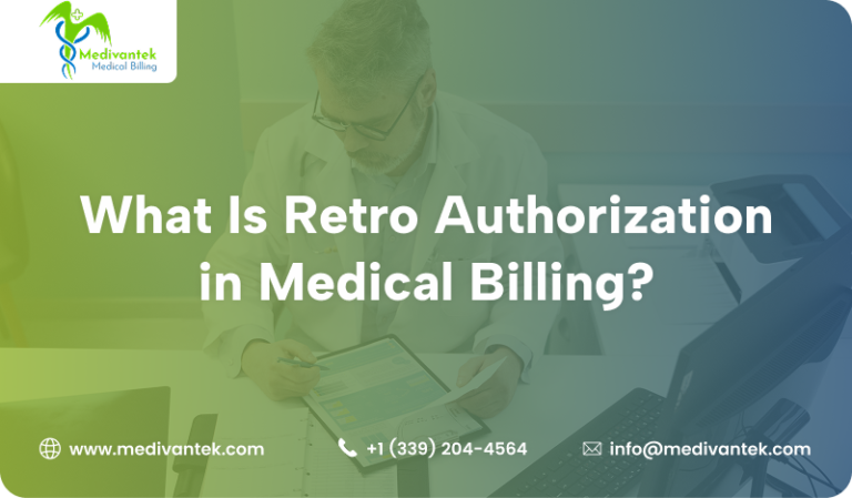 Doctor reviewing patient documentation for retro authorization in medical billing