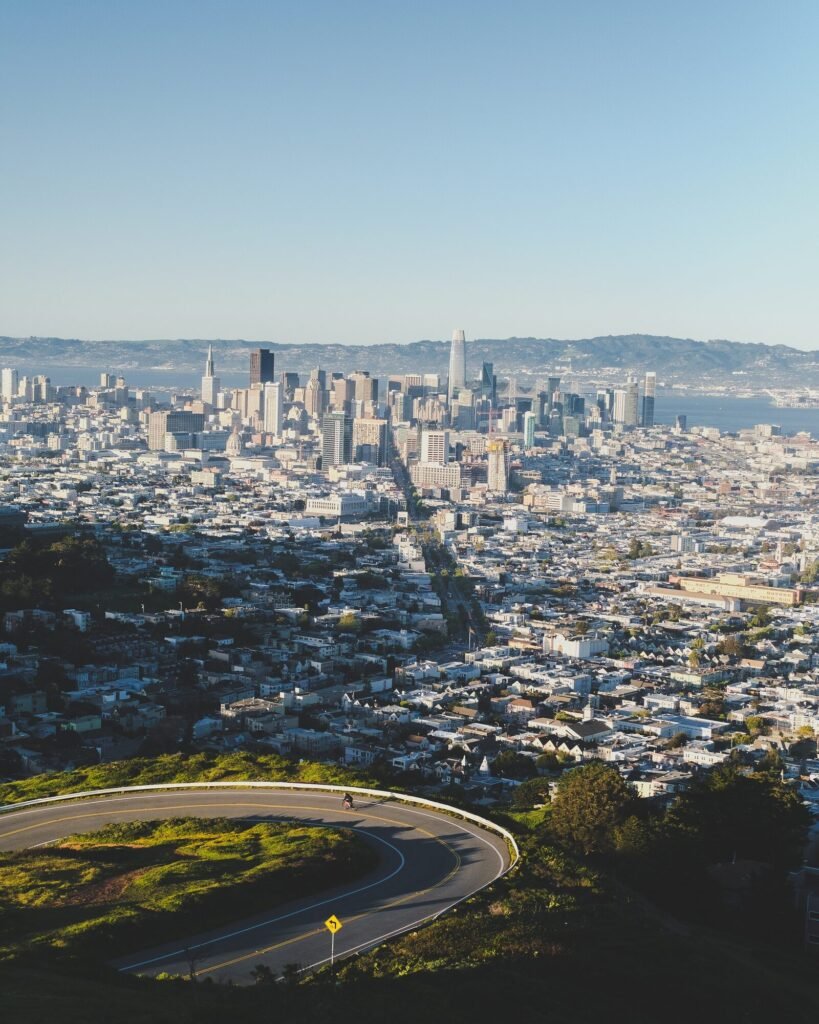 The San Francisco skyline and bay at dusk