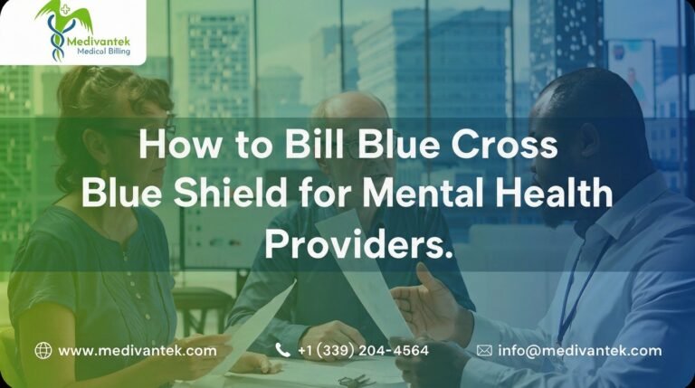 Mental health providers reviewing Blue Cross Blue Shield billing requirements and claims